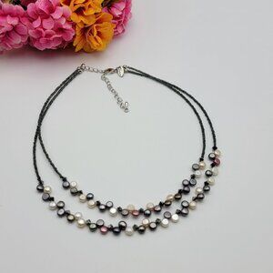 Lia Sophia Multicolor Pearl Necklace Double Strand Seed Bead Silver Tone 18 Inch